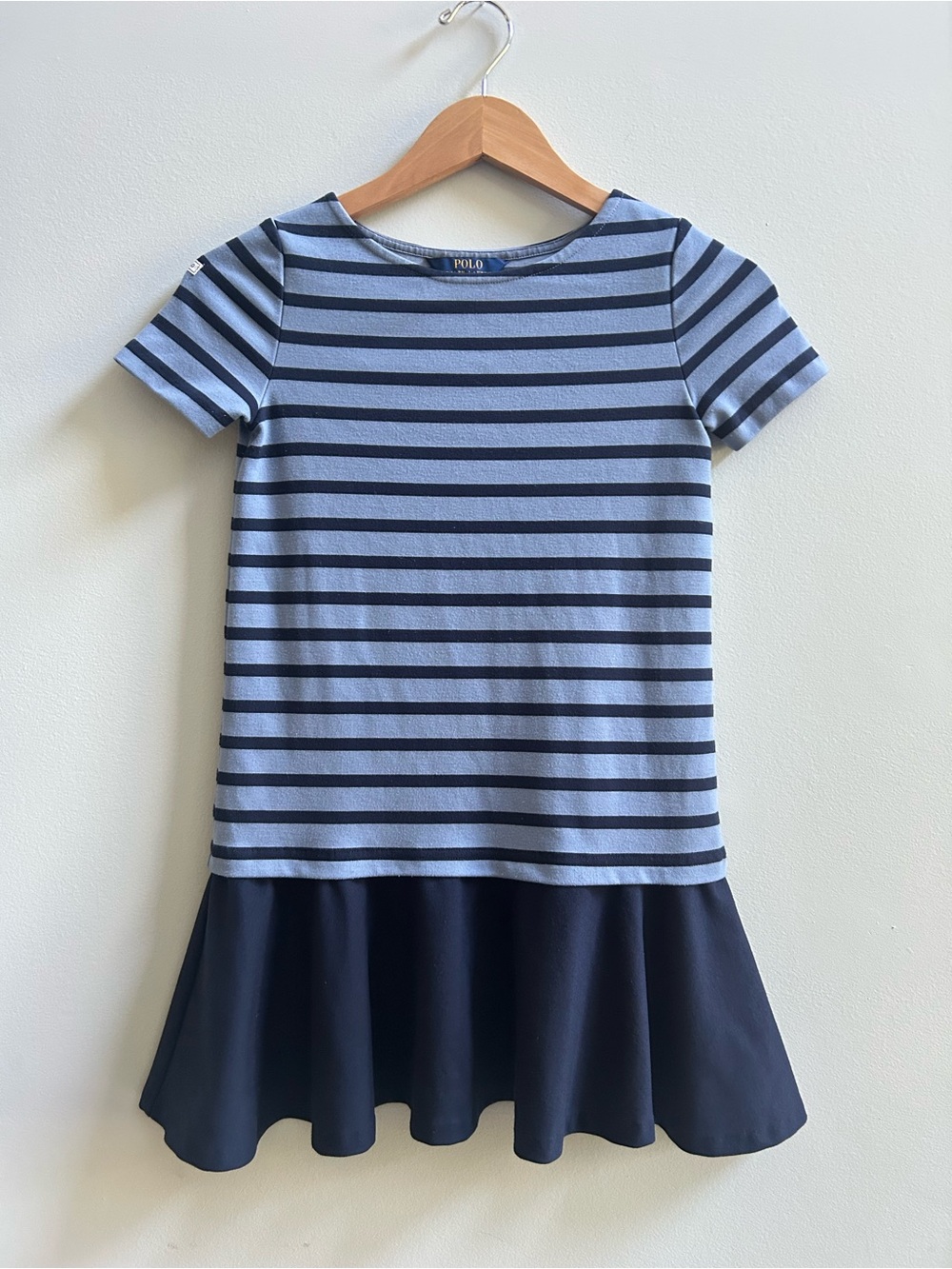Polo Ralph Lauren Girls Size 8-10 Blue/Navy Striped Stretch Ponte Dress